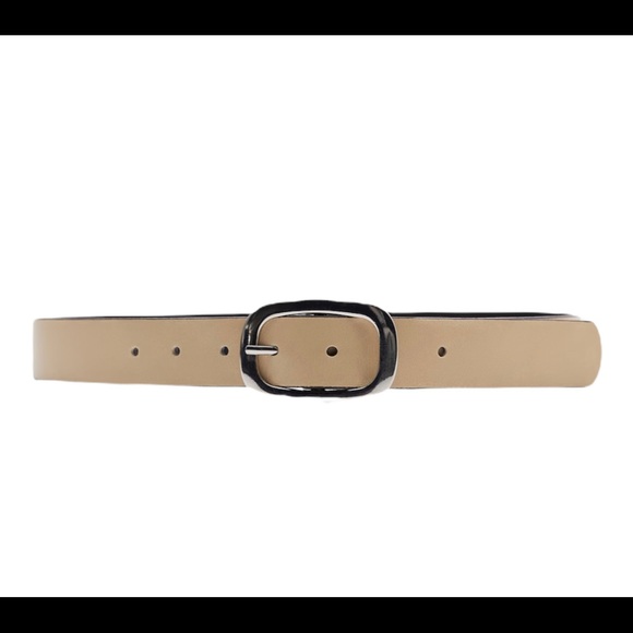 Zara Brown Taupe Beige Leather Belt Size 32 Womens Belt 100% Leather Cream New - Picture 2 of 14